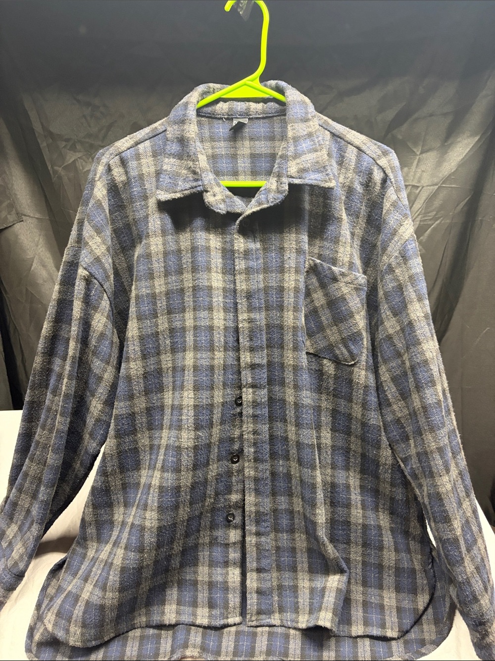 Men's Blue Plaid Casual Button-Down Shirt - Soft Brushed Fabric
